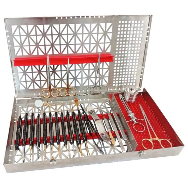Implant Surgical Instrument Set (22-Pcs) in Autoclavable Sterilization Cassette